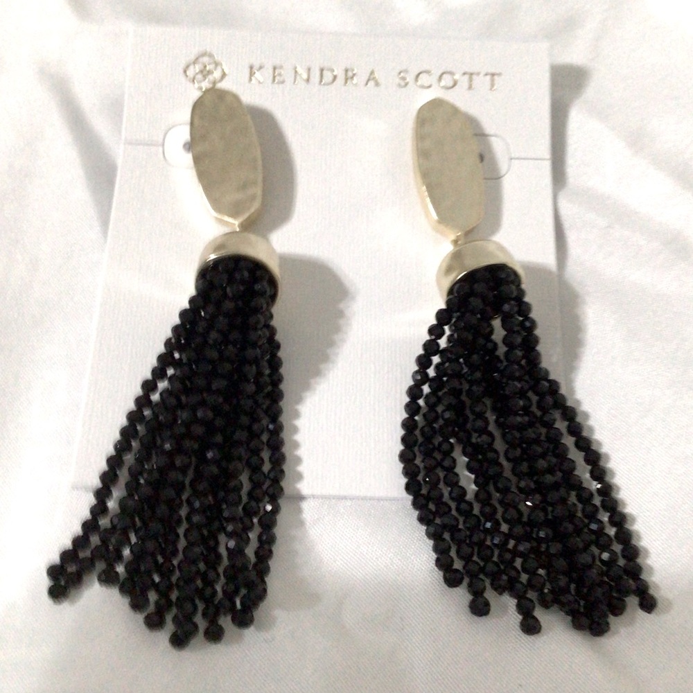 KENDRA SCOTT~Marin Earrings~Gold with Black Tassels~NWT